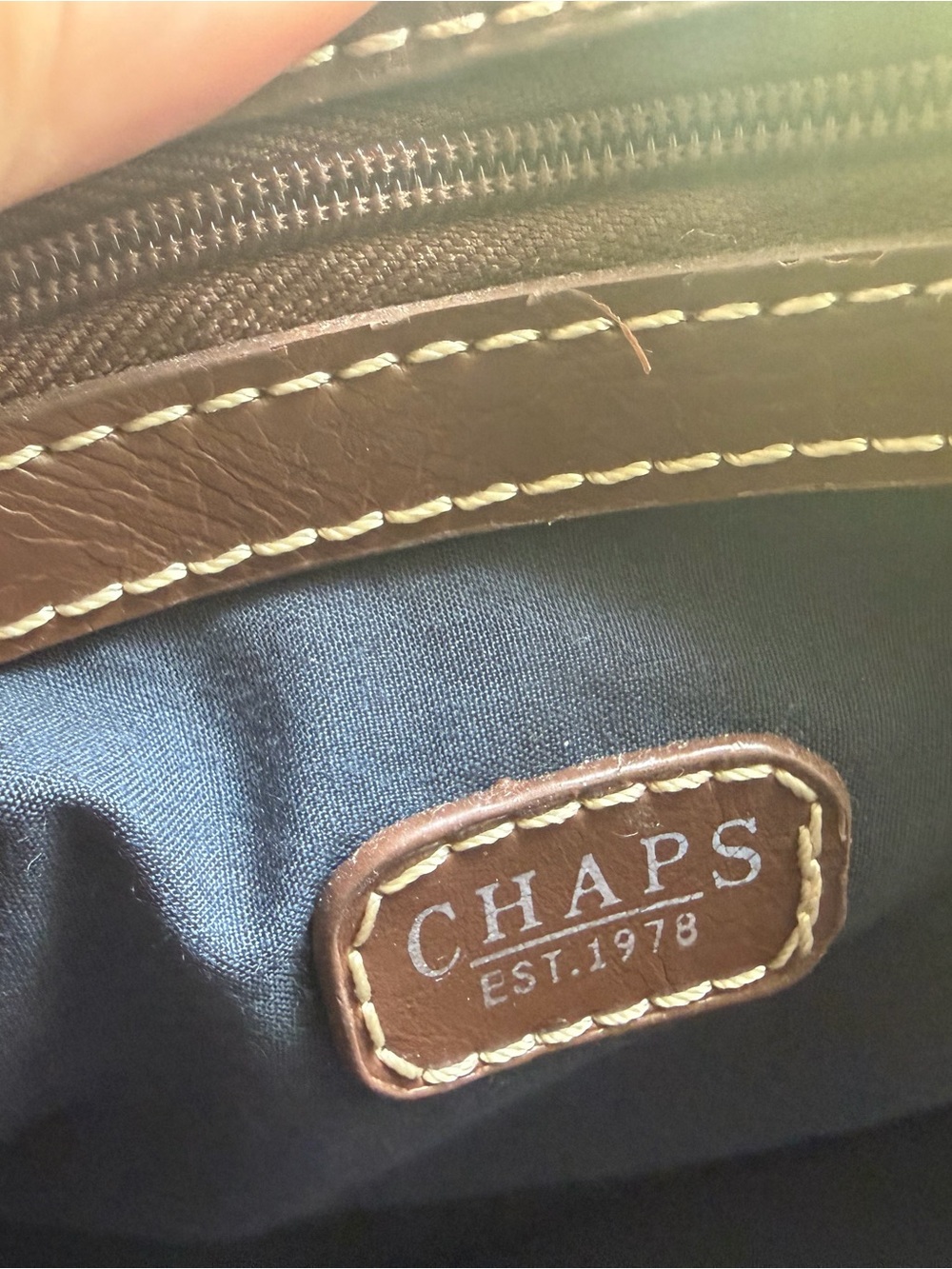 Chaps Woven Straw Tote with Brown Leather Trim and Striped Accents - Picture 5 of 5